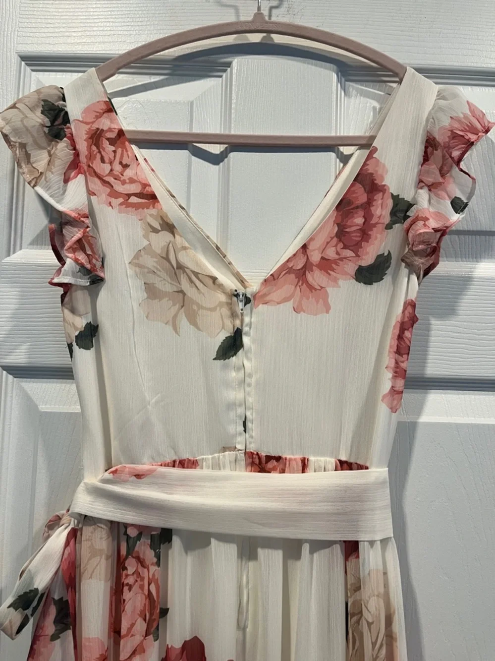 Premier Amour Floral Maxi Dress in Ivory and Pink Cottagecore Feminine SZ 6‎